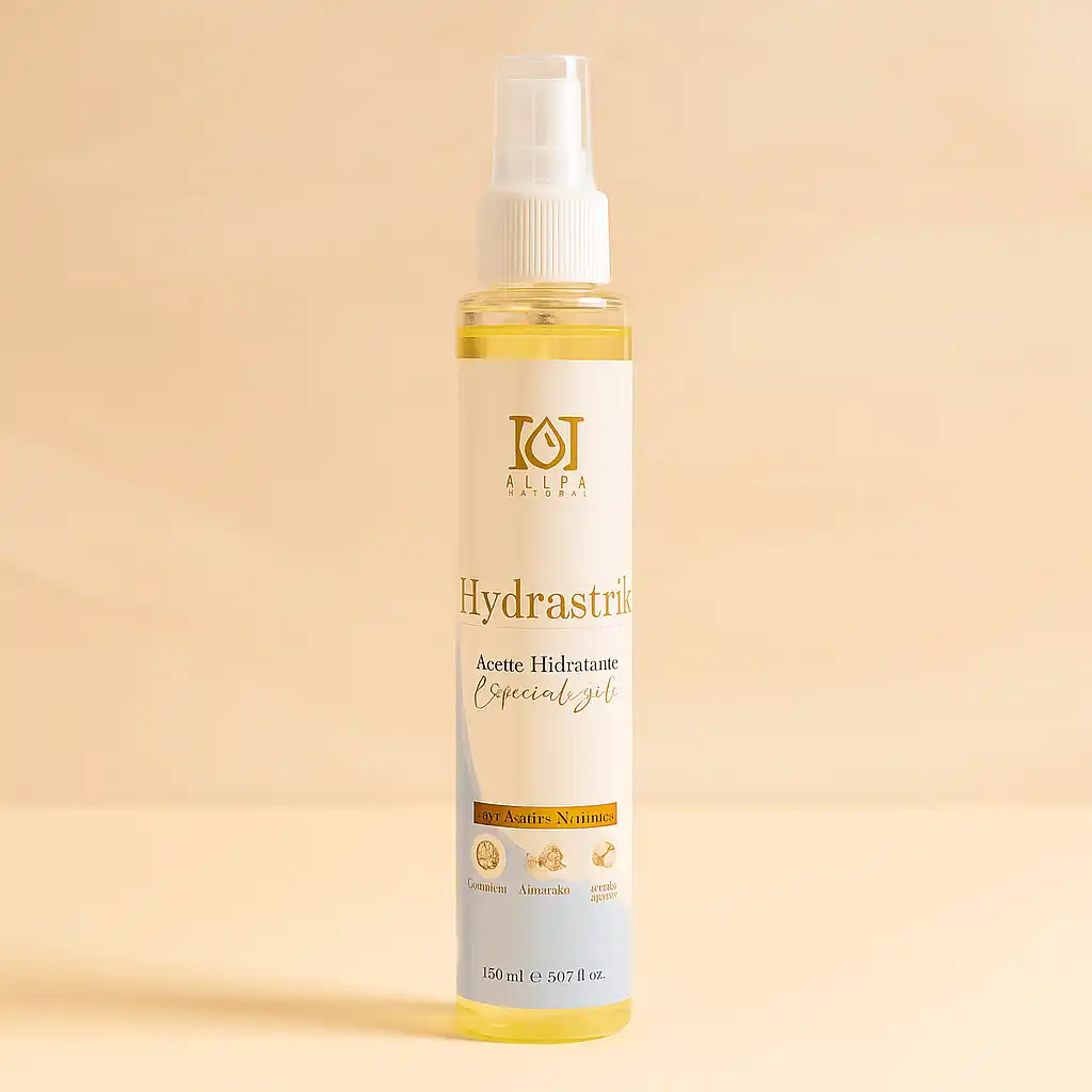 Aceite hidratante especializado Hydrastrik de 150 ml con aceites naturales de babasú, almendras y uva para prevenir estrías y mejorar la elasticidad de la piel